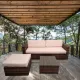 Mueble de Terraza 2 Plazas de Ratán con Banqueta y Mesa de Centro