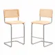Silla de bar Flouki 2 unidades, ratán y madera, patas cromadas