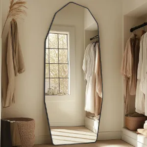 Espejo de longitud completa, 180 x 71 cm, espejo de pie grande de cuerpo completo, en forma de diamante, de pie, montado en la pared o inclinado, espejo grande decorativo para el hogar