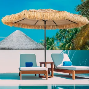 Sombrilla Tiki grande para patio y playa, estilo hawaiano, con inclinación y manivela