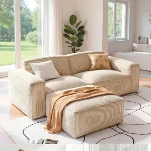 Sof&aacute; modular Amada de 2 plazas con otomana beige