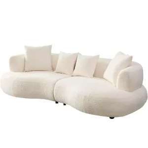 Sof&aacute; Curvo de 4 Plazas en Boucl&eacute; Crema &ndash; Moderno y Elegante
