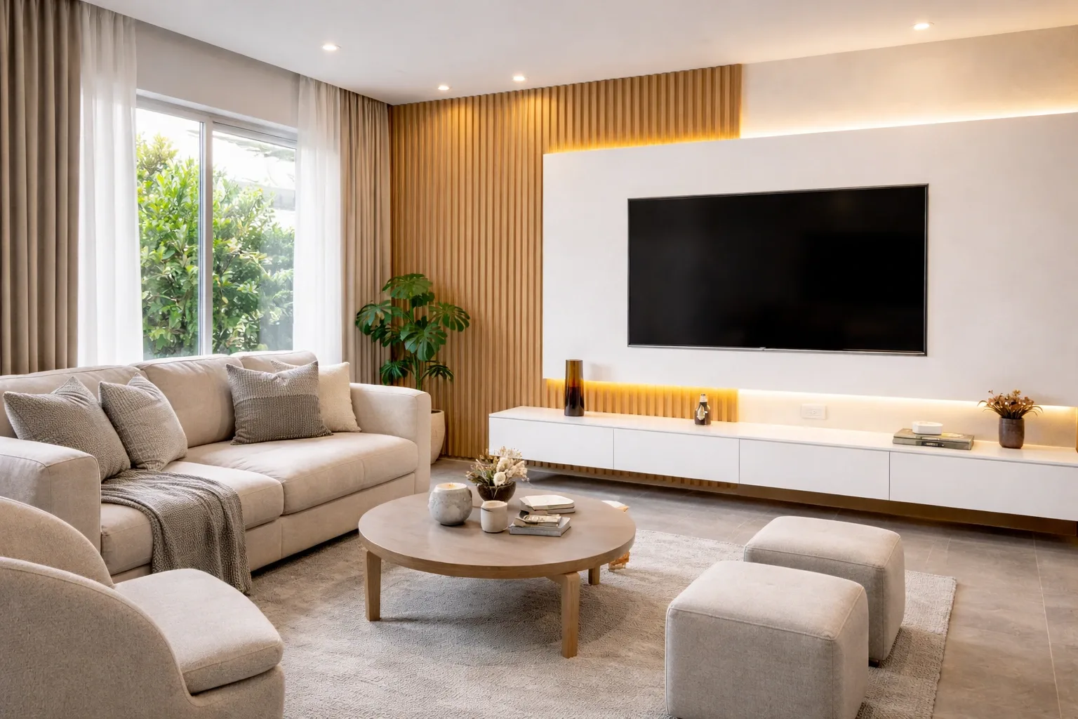Centro de entretenimiento moderno con Wall Panel: Tendencia 2026 para salas elegantes