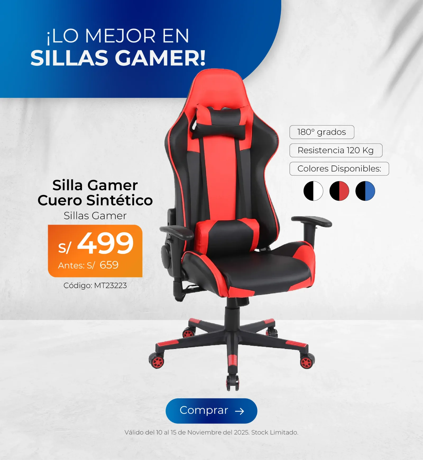 Promocion silla gamer cuero sintetico